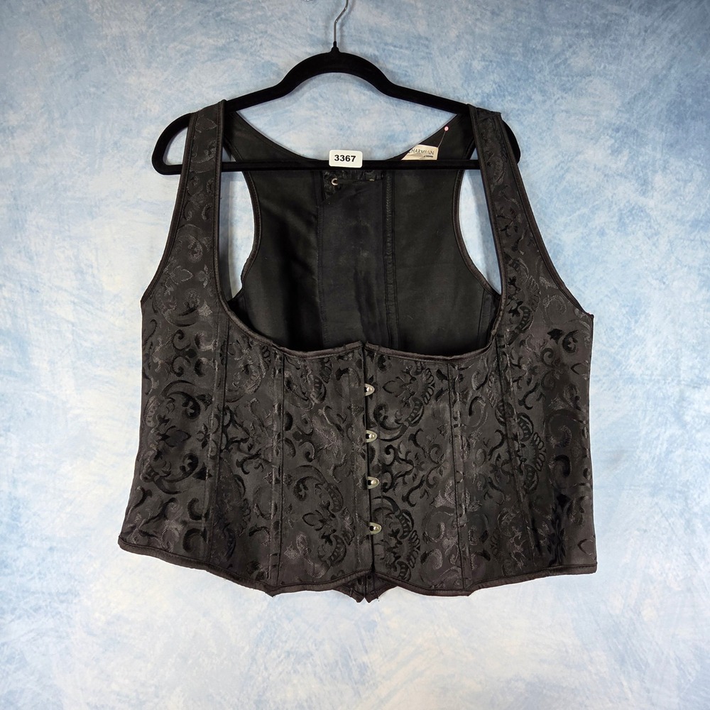 Charmian Womens 6XL Black Brocade Corset Vest Racerback Steampunk Gothic Damask